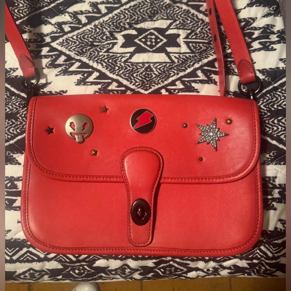 Coach Customized Red Leather Crossbody Bag